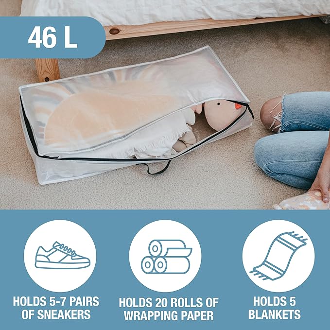 CleverMade Under Bed Storage Bag - Collapsible Storage for Shoes and Clothes Easy Use - Heavy Duty Utility Bag Home-Ruum Studio Home