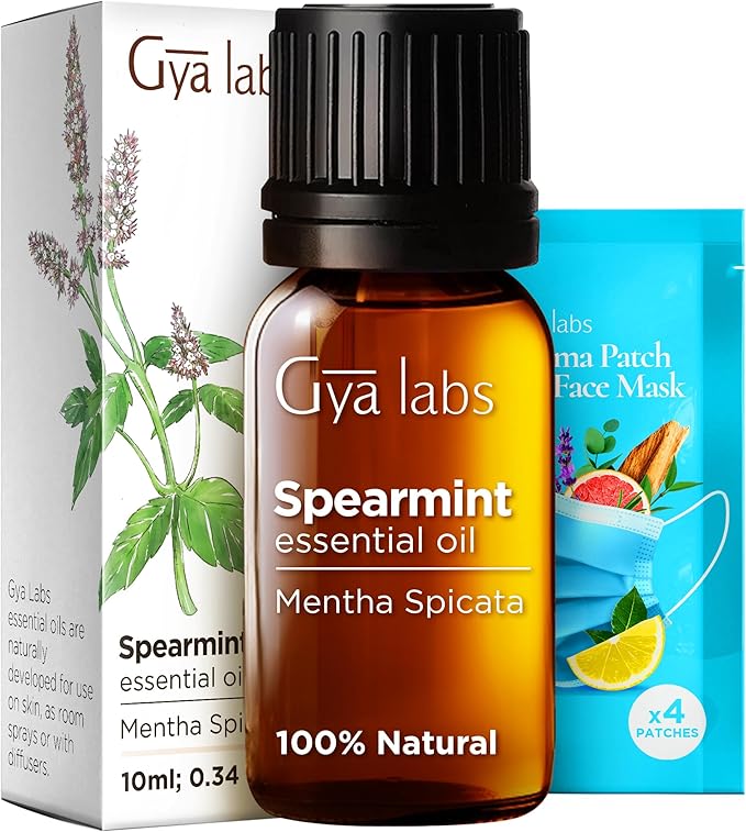 Gya Labs Spearmint Essential Oil for Diffuser & Skin - 0.34 Fl Oz - 100% Pure Natural Spearmint Oil for Facial, Hair, Massage, Aromatherapy & Candle Making Scent-Ruum Studio Home