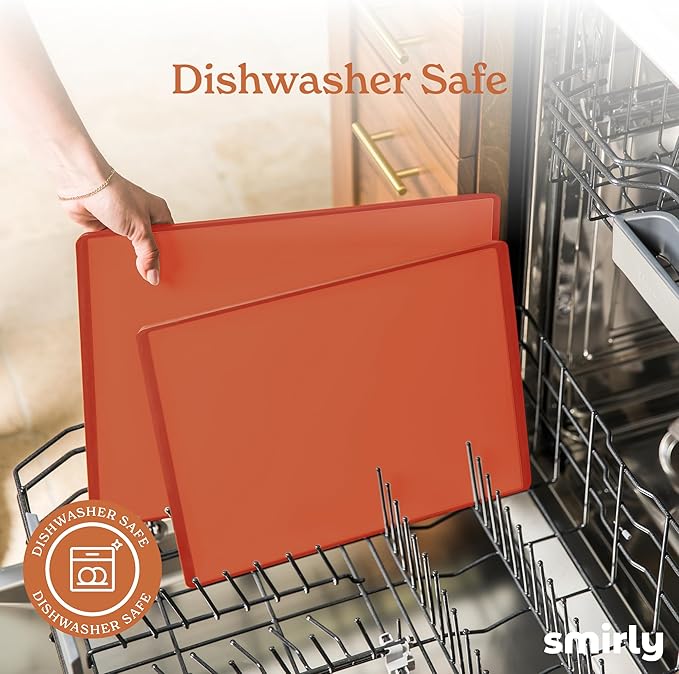 SMIRLY Plastic Cutting Board Set with Holder 3 Pieces, Non-Slip Dishwasher Safe Chopping Boards for Kitchen, Orange-Ruum Studio Home