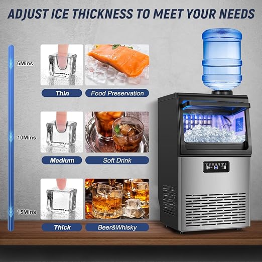 Commercial Ice Maker Machine 100LBS/24H with 20LBS Storage Bin, Gallon Water & Facuet Water Inlet, 36PCS 15" Wide Undercounter/Freestanding Ice Maker Machine for Home Bar Outdoor, Self Cleaning-Ruum Studio Home