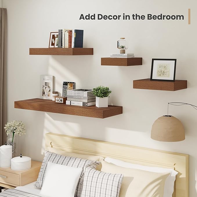 Heimlove 12 Inch Deep Floating Shelves, 16 x 12 inches Long Wall Shelf, Large Extra Display Shelf & Storage Shelf, Rustic Wood Wall Shelves for Fireplace Mantel, Walnut - 2Pack-Ruum Studio Home