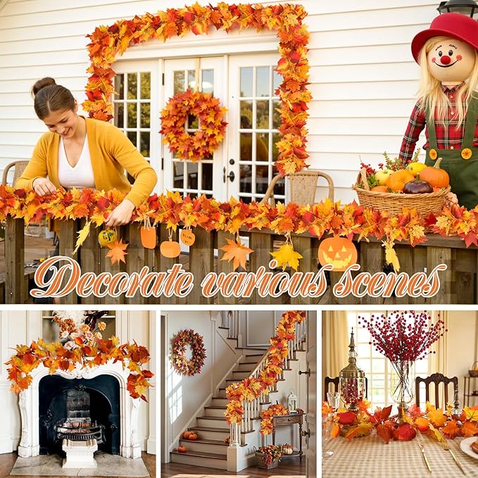 Joyhalo 2 Pack Fall Leaves Garland Indoor Outdoor Fall Decor,Hanging Maple Leaves Garland for Mantle, Door Frame,Fireplace and Thanksgiving Decor-Ruum Studio Home