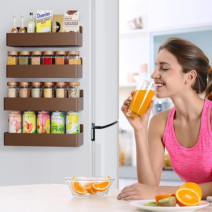 Magnetic Spice Rack for Refrigerator, Kitchen Organizer and Storage Shelf, Brown(4 Pack)…-Ruum Studio Home