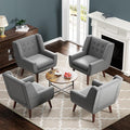 HUIMO Accent Chairs Set of 4, Upholstered Button Tufted Armchair, Linen Fabric Sofa Chairs for Bedroom, Living Room, Mid Century Modern Comfy Reading Chair (4, Light Grey)-Ruum Studio Home