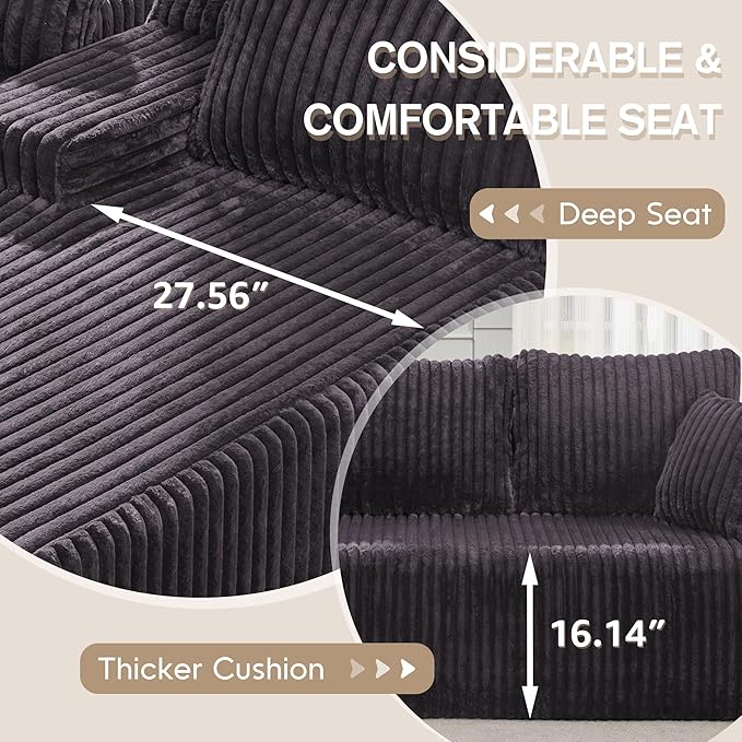 Hobestluk Modular Sectional Sofa Couches 108" L-Shape Couch 3 Seat Modular Sofa Memory Foam Sectional Couches for Living Room, Boneless Couch with Oversized Chaise (Grey, Left Facing)-Ruum Studio Home
