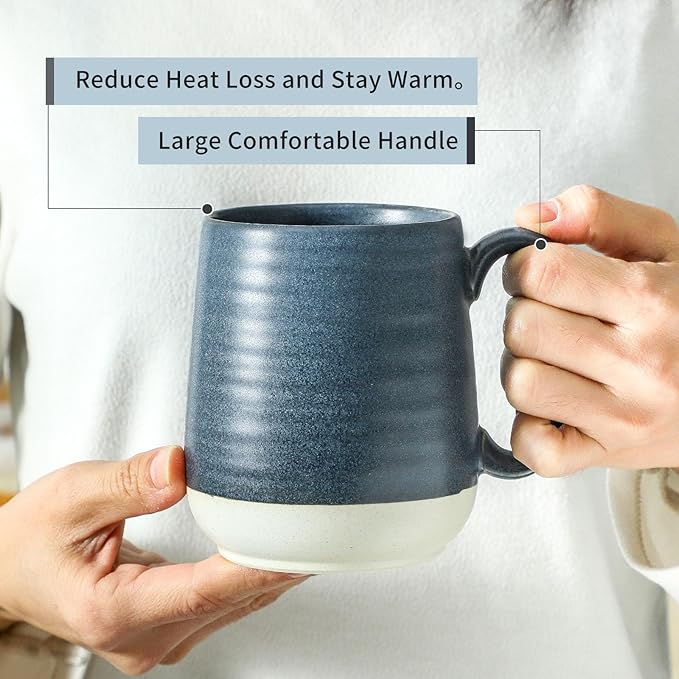 Hasense Coffee Cups, 15 oz Coffee Mugs Ceramic with Handles Set of 6, Tea Cup for Home and Office, Stylish Colorblocking Mug for Coffee, Tea, Latte, Cocoa, Dishwasher Microwave Safe, Deep Blue-Ruum Studio Home