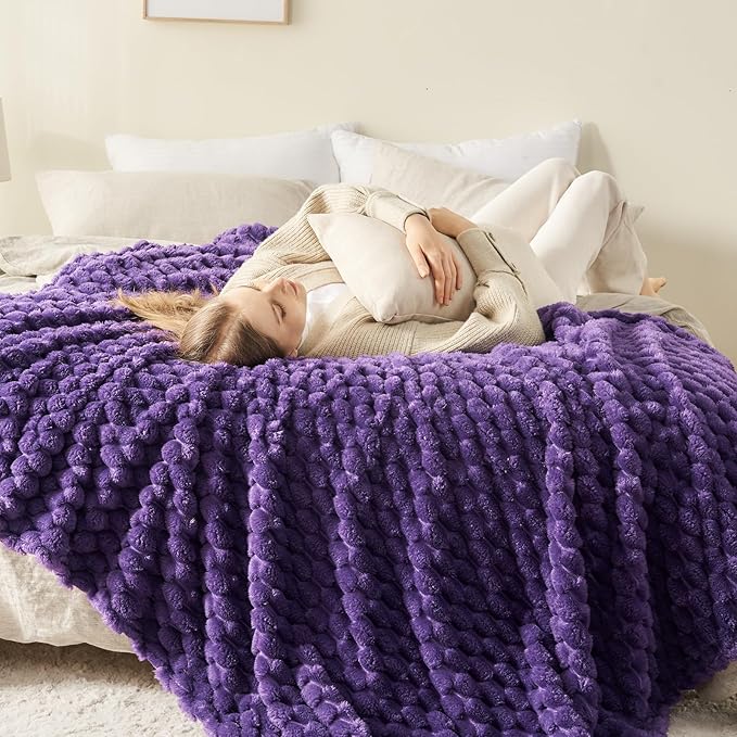 NEWCOSPLAY Super Soft King Blanket Purple Premium Silky Flannel Fleece 3D Clouds Stylish Jacquard Lightweight Bed Blanket All Season Use 350GSM (Purple, King(90"x110"))-Ruum Studio Home