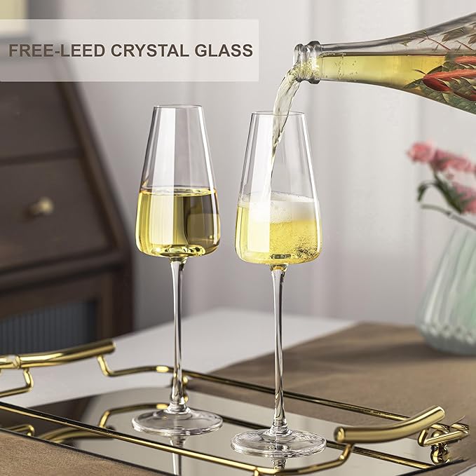 Champagne Flutes Glass Set of 4,Crystal Champagne Glasses 9OZ/ 270ML, Hand Blown Mimosa Glasses, Unique Champagne Gift for Wedding, Engagement Gift-Ruum Studio Home