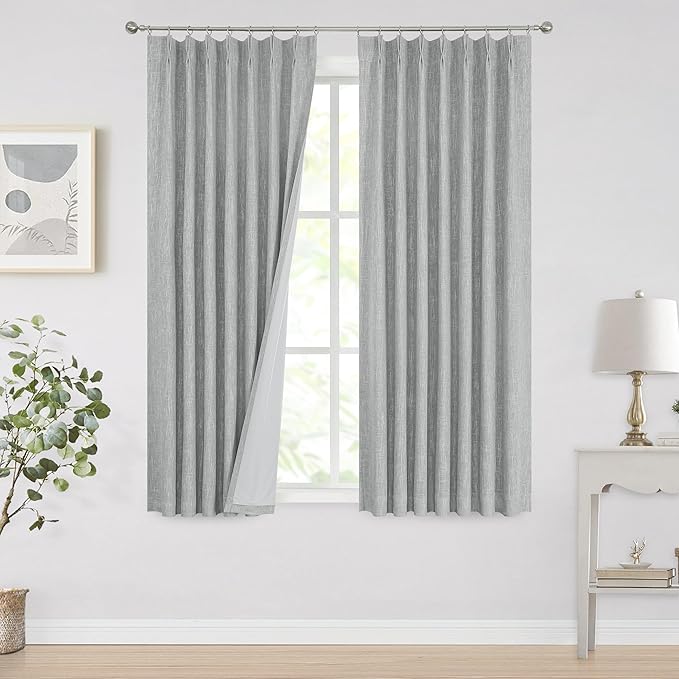 Vision Home Silver Gray Pinch Pleated Full Blackout Curtains Room Darkening Window Curtains 72 inch for Living Room Bedroom Thermal Insulated Pinch Pleat Drapes with Hooks Back Tab 2 Panel 40" Wx72 L-Ruum Studio Home