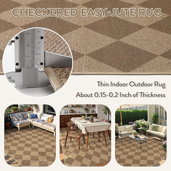 Lahome Checkered Easy Jute 6x9 Rug, Large Rugs for Living Room Dining Room Farmhouse Indoor Outdoor Carpet, Checkerboard Washable Geometric Rug Non Slip Black Carpet for Office Backyard Patio-Ruum Studio Home