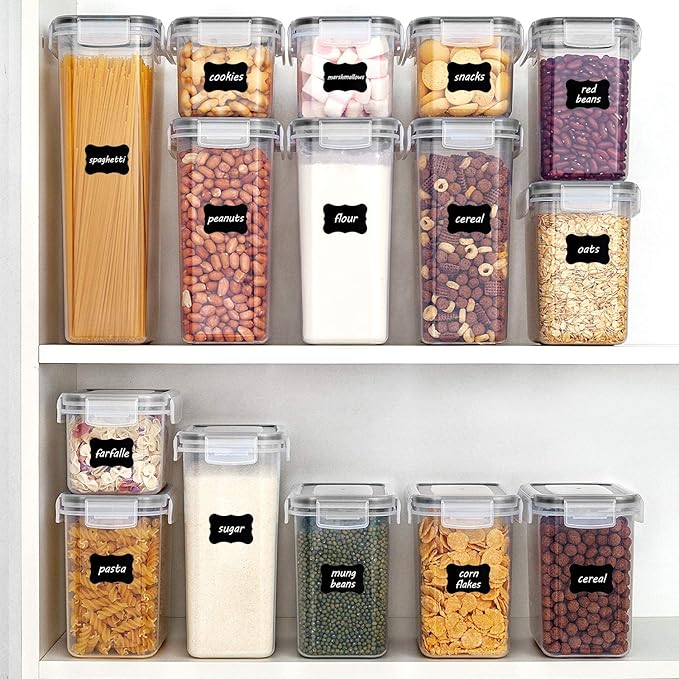 Vtopmart 32pcs Airtight Food Storage Containers Set, BPA Free Plastic Kitchen and Pantry Organization Canisters with Lids for Cereal, Dry Food, Flour and Sugar, Includes 32 Labels-Ruum Studio Home