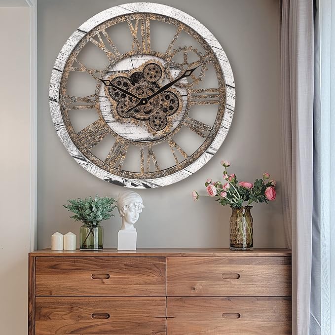 HOIBAI Large Wall Clock, 20 Inch Wall Clocks for Living Room Decor Farmhouse Vintage Rustic Kitchen Wall Decor Vintage Roman Big Oversized Wall Clock for Home Bedroom House Office, Moving Gears Clock-Ruum Studio Home