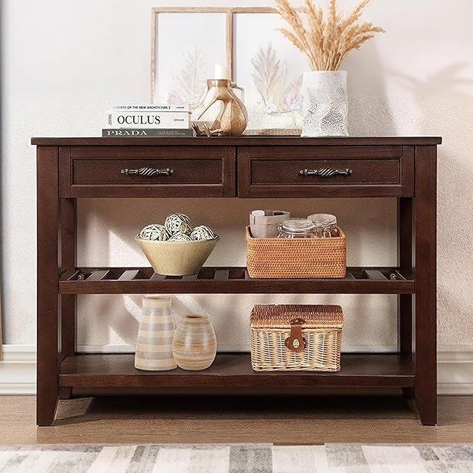 Solid Wood Console Table Sofa Tables with Drawers and Shelves Small Entryway Table for Living Room,Decorative,Foyer(42" Espresso)-Ruum Studio Home