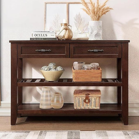 Solid Wood Console Table Sofa Tables with Drawers and Shelves Small Entryway Table for Living Room,Decorative,Foyer(42" Espresso)-Ruum Studio Home