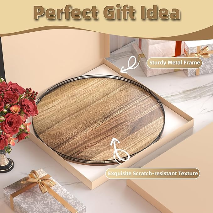 Acacia Wood 24" Lazy Susan Turntable Organizer for Table Top, Farmhouse Extra Large Round Lazy Susan for Serving Kitchen Countertop Cabinet for Charcuterie Centerpiece, Bathroom Vanity Tray Decor-Ruum Studio Home