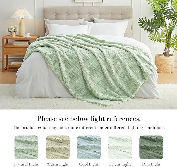 Amélie Home Luxury Striped Faux Fur Throw Blanket for Couch, Embossed Split Fur Cozy Fuzzy Fluffy Luxurious Soft Plush Sofa Chair Bed Gift Blankets for Women Men Wife Friend, 60"x80", Sage Green-Ruum Studio Home