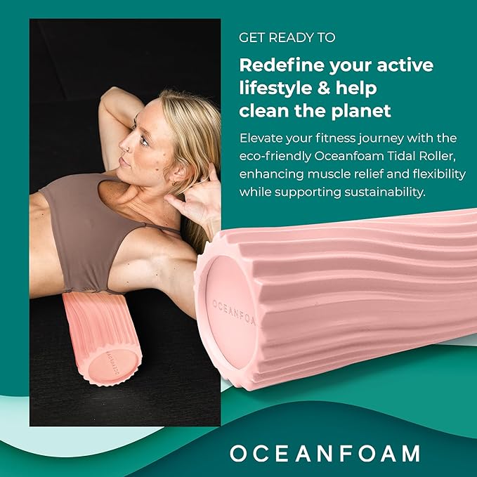 Oceanfoam Tidal Roller - Blush - Muscle Massage Foam Roller for Back Pain & Stretching - Firm and Ergonomic Wide Wave Textured - Yoga, Athletics, & Wellness - Full Size, 20" x 5"-Ruum Studio Home