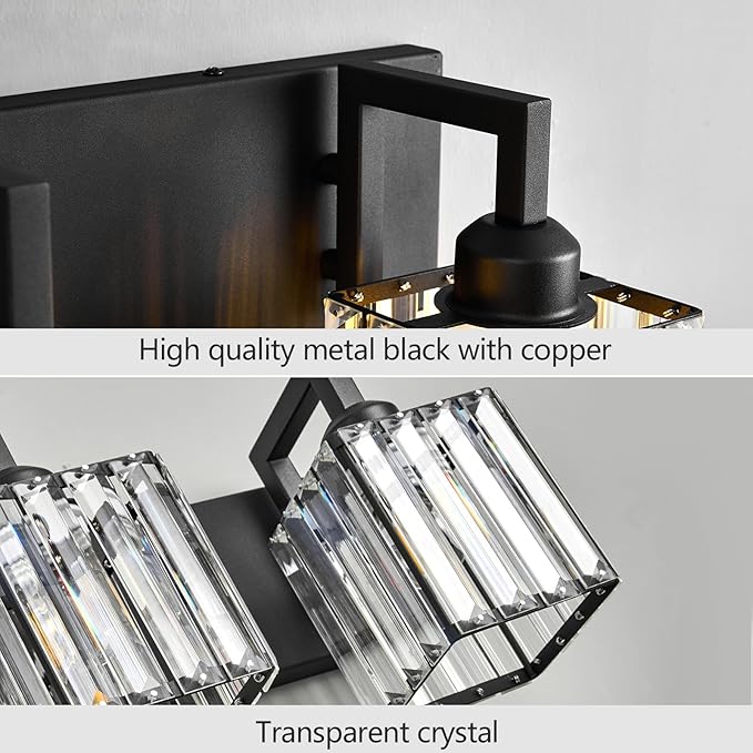Modern Crystal Bathroom Vanity Light - 5-Lights Black Modern Crystal Wall Lamp for Bathroom Vanity Lighting