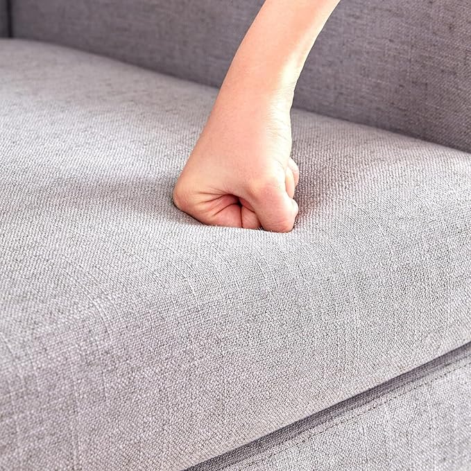 HUIMO Accent Chairs Set of 4, Upholstered Button Tufted Armchair, Linen Fabric Sofa Chairs for Bedroom, Living Room, Mid Century Modern Comfy Reading Chair (4, Light Grey)-Ruum Studio Home