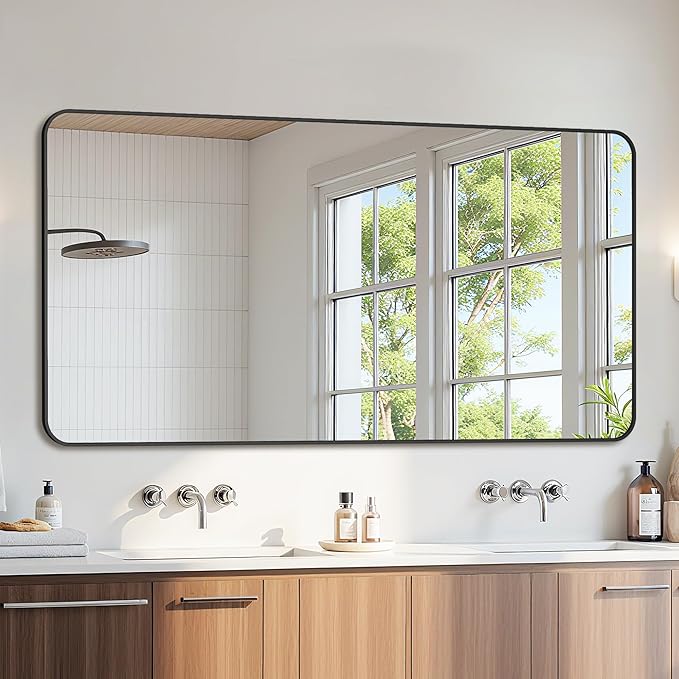 Bathroom Mirror 60" x 30", Large Rectangle Wall Mirror, Black Metal Frame Wall Mounted Mirrors for Bathroom, Vanity, Bedroom, Entryway Decor(Horizontal/Vertical)-Ruum Studio Home
