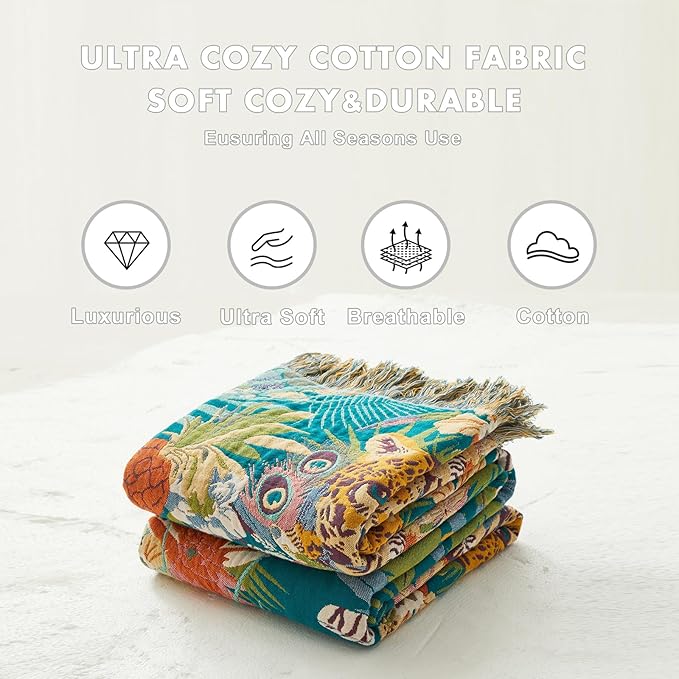 MSGKV Throw Blanket for Couch Cotton Muslin Breathable Leopard Animals Blanket 50"x60" Sofa Chair Blankets for All Seasons Lightweight Farmhouse Blankets Home Decor-Ruum Studio Home
