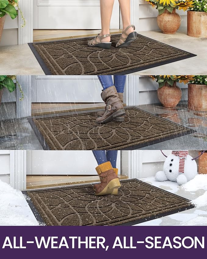 DEXI Front Door Mat Outside Entrance, Heavy Duty Non Slip Low Profile Doormat for Entryway, Trap Dirt and Moisture Welcome Mats, Easy Clean, Patio, Garage, 4x2, Brown-Ruum Studio Home