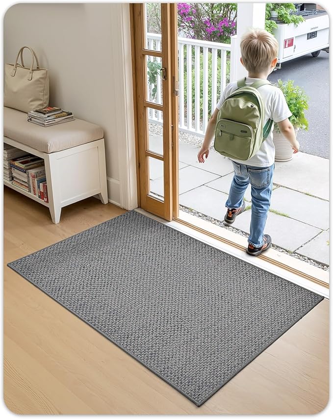 Color&Geometry Front Door Mat Indoor 27"x59", Rugs for Entryway, Non Slip Washable Low-Profile Inside, Entry Mat Entry Rug Door Mat Indoor Entrance, Light Grey (Rolled-up NO Creases)-Ruum Studio Home
