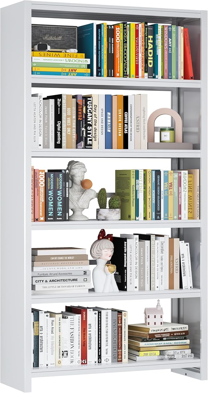 69.3" H Home Office Bookcase Shelf Storage,5 Tier Bookcase with Open Display Shelves,Industrial Wide Bookshelf with Metal Frame for Home Office, Living Room, Bed Room (34.1" W)-Ruum Studio Home