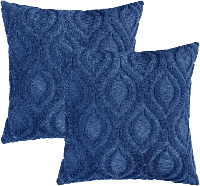 decorUhome Fall Throw Pillow Covers 26x26 Inch Set of 2, Soft Plush Decorative Faux Fur Dark Blue Solid Couch Pillow Covers, Accent Farmhouse Neutral Square Euro Pillow Cases for Sofa Bed Living Room-Ruum Studio Home