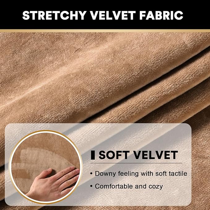 PrinceDeco Velvet Couch Cushion Cover Soft Stretch Cushion Slipcover for Chair Loveseat Sofa Cushion Furniture Protector Seat Cushion Sofa Cover (2 Piece Large Sofa Cushion Covers, Camel)-Ruum Studio Home