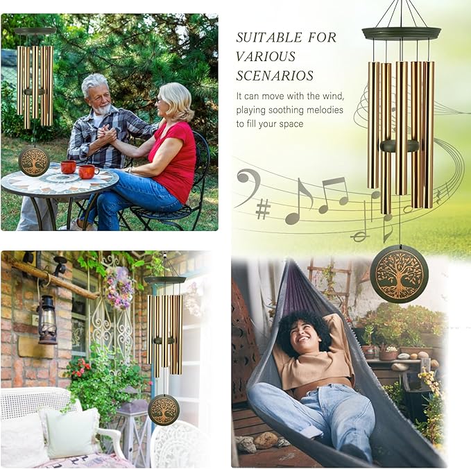 Memorial Wind Chimes for Outdoor & Gifts – Engraved Tree of Life, 36” Durable Metal Chimes with Soothing Melodies, Waterproof & Customizable Tones-Ruum Studio Home