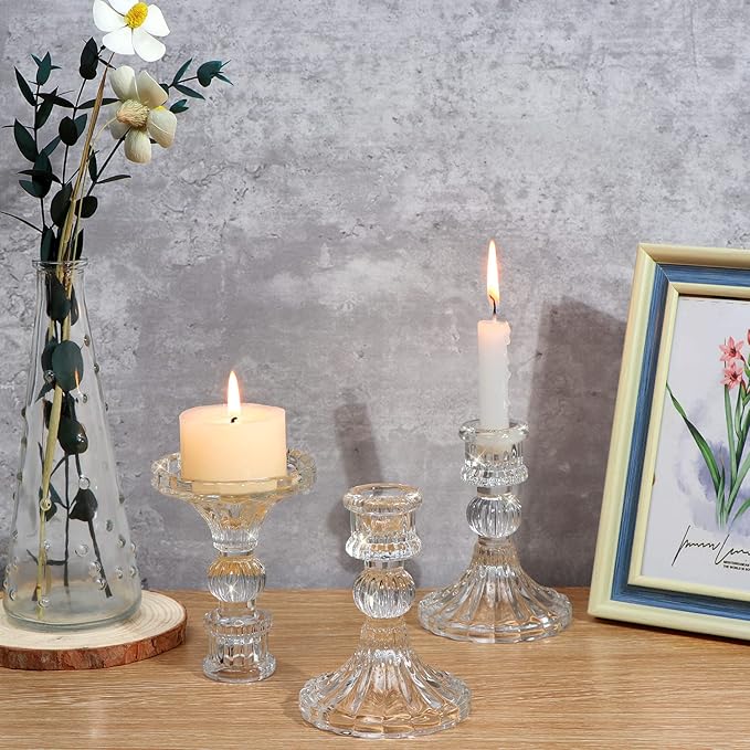 Candlestick Holders Set, 4" H Taper Candle Holders Bulk, 12Pcs Glass Candle Holders for Wedding, Festival, Party & Windowsill Decor-Ruum Studio Home