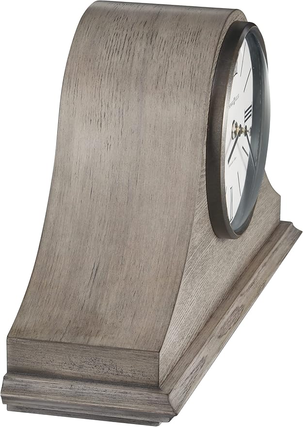 Howard Miller Lakeside Mantel Clock, Triangular Burl Overlays Gray Finish Sturdy Wooden Material, Vintage Analog Dial Roman Numerals with Black Bar Style Idle Timepiece for Office & Home Decor-Ruum Studio Home