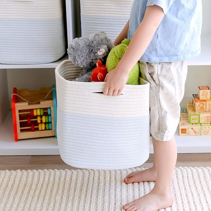 NaturalCozy 13 Inch Cube Storage Bins Cotton Rope Woven Baskets for Organizing 3-Pack | 13 x 13 Storage Cubes | Fabric Square Storage Baskets for Shelves Organizer, Kids Toy Bins, Closet Baby Nursery-Ruum Studio Home