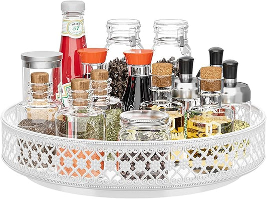 Ovicar Lazy Susan Organizer Turntable - 11 inch Rotating Spice Rack Metal Lazy Susan for Cabinet Pantry Kitchen Countertop Dining Table Cupboard Bathroom Refrigerator Vanity (11 inch White)-Ruum Studio Home