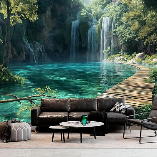 BSFHH Nature Tapestry Forest Tree Sea Cave Wall Hanging, Stream Through Rainforest Landscape Wall Art Tapestry for Bedroom Living room (Waterfall, 110" × 87", Unframed)-Ruum Studio Home