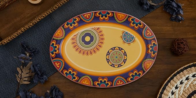 Bico Tunisian Ceramic 16 inch Oval Platter, Microwave & Dishwasher Safe-Ruum Studio Home