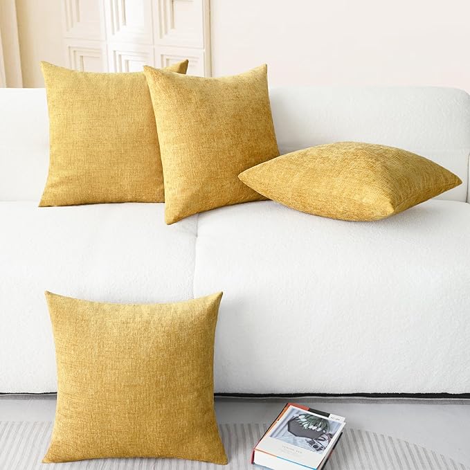 CaliTime Throw Pillow Covers Decorative 18 X 18 Inches Pack of 4 Cozy Chenille Cushion Cases for Couch Sofa Bed Living Room Home Gold-Ruum Studio Home