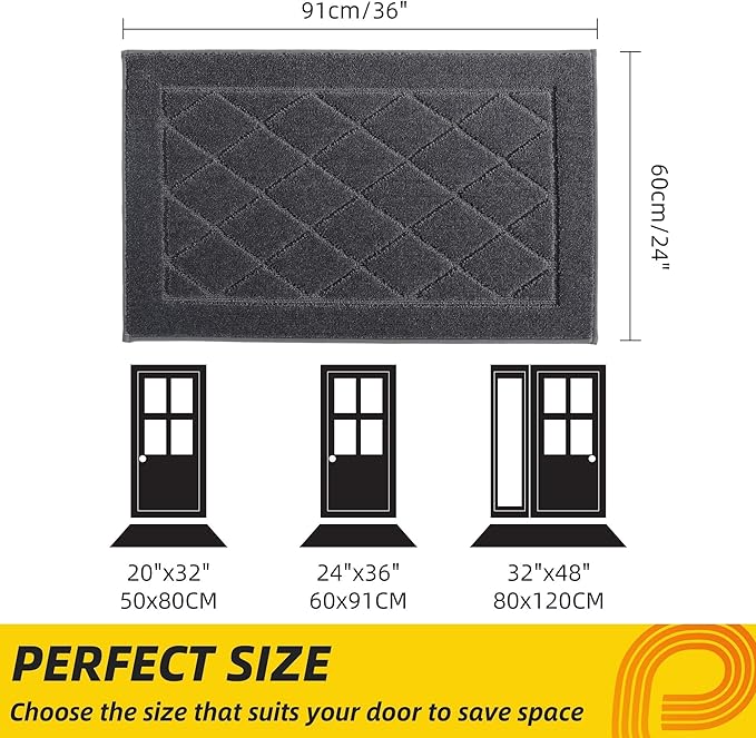 JSEI Dirt Trapper Door Mat 24"x36", Non-Slip Washable Entryway Mats, Dog Door Mat, Stain Resistant and Absorbent Floor Mats, Low Profile Welcome Mat for Front Back Door, Dark Grey-Ruum Studio Home