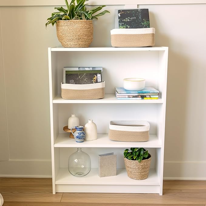 NaturalCozy 11.8"x8"x4.5” Storage Baskets for Shelves 3 Pack | Cotton Rope Woven Small Baskets for Organizing | Small Storage Bins for Nursery, Bathroom, Closet, Cube Shelf, Decorative, Gift Basket-Ruum Studio Home