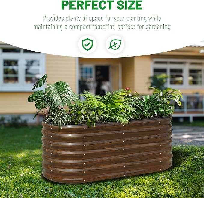 SnugNiture Galvanized Steel Raised Garden Bed, 4x2x2 ft, Outdoor Oval Deep Root Planter Box for Growing Vegetables, Flowers and Fruits-Ruum Studio Home