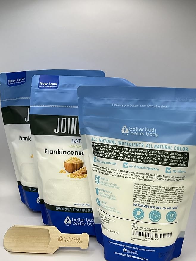 Joints Bath Soak (3 Pack with Scoop) Soothing Epsom Salt with Rosemary and Frankincense Essential Oils Plus Vitamin Crystals in BPA Free Pouch Three 2 lbs Pouches 6 Lbs Total-Ruum Studio Home