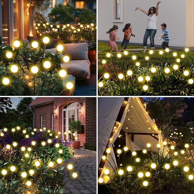 Solar Firefly Lights 16 LED Swaying Outdoor Waterproof Decorative Lights for Yard Patio Pathway Lawn Decorations (2 Pack, 8 Heads)-Ruum Studio Home