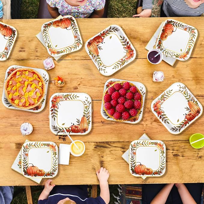 Grencian 200Pcs Fall Plates and Napkins Thanksgiving Plates Pumpkin Flower Wreath Plate Disposable Pumpkin Tableware Fall Party Supplies for Autumn Harvest Thanksgiving Party Decorations, Serves 50-Ruum Studio Home