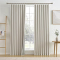 RAIN CITY Linen Blackout Curtain 90 Inches Long 2 Panels Set,Modern Neutral Black Out Hooks Drapes for Sliding Glass Door/Living Room Traverse Back Tab Cottagecore Nursery 50"x90" Natural Birch/Ivory-Ruum Studio Home