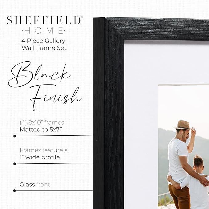 Sheffield Home 4 Piece Gallery Wall Frame Set, 8x10 Inch, Black-Ruum Studio Home