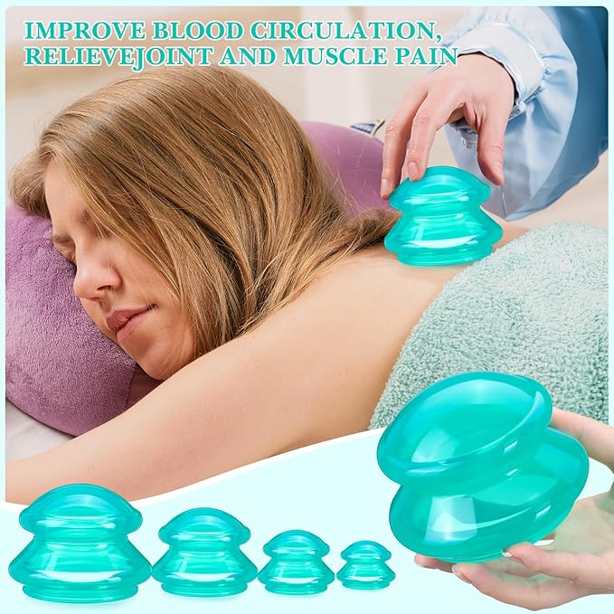Geiserailie 16 Pcs 4 Sizes Cupping Therapy Set Silicone Cupping Massage Cups Professional Chinese Therapy Cup Vacuum for Body Muscle Nerve(Green)-Ruum Studio Home