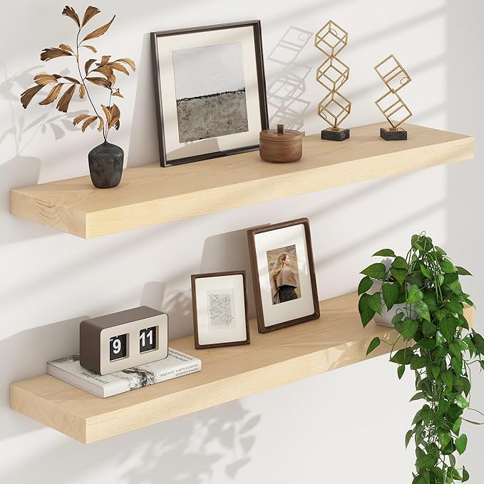 Floating Shelves for Wall, USA-Sourced Maple Wood 36 Inch Long Wall Shelves Set of 2, Natural Wooden Mounted Picture Ledge Shelf, Nursery Book Storage Shelf Kids Bookshelf, Display Shelf-Ruum Studio Home