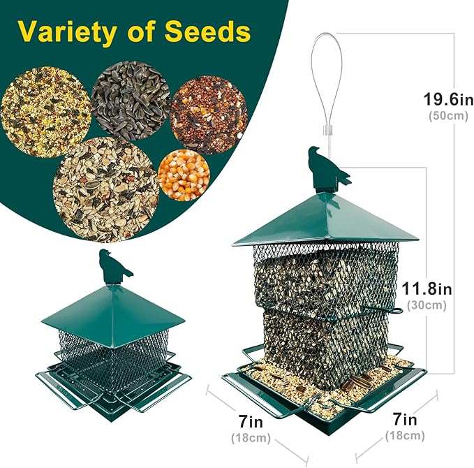 Bird Feeders for Outdoors, 6.5lb Large Capacity, Heavy Duty Metal Bird Feeder, Supports Cardinal, Finch, Blue Jay and Wild Birds(Green)-Ruum Studio Home