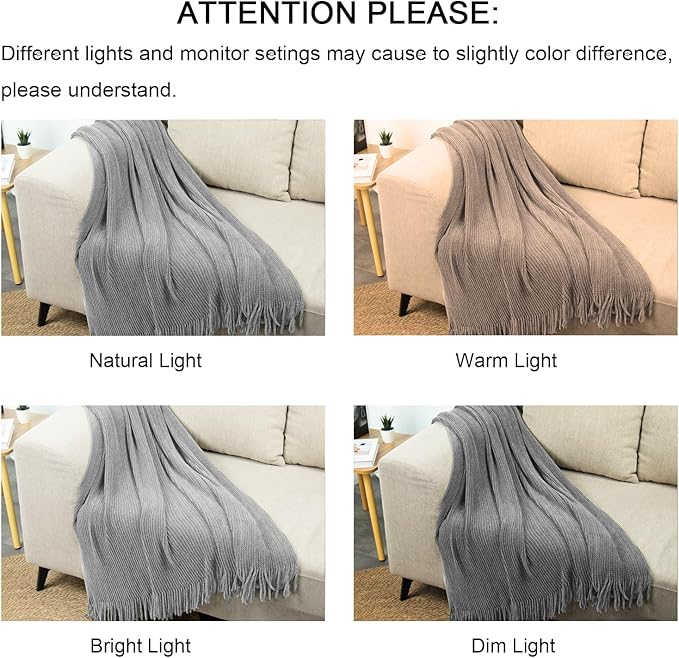 lifein Throw Blanket for Couch, Soft Boho Decor Bed Throw,Cozy Grey Knitted Chenille Small Farmhouse Lightweight Throw for Spring(Light Grey,50 * 60")-Ruum Studio Home